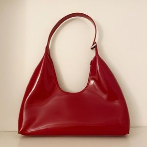 BY FAR Amber red semi patent leather shoulder bag